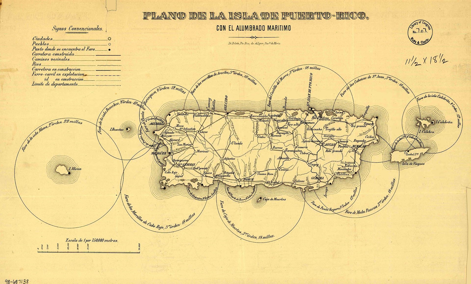Map showing Puerto Rico’s maritime lighthouse and road plans map circa 1885. (Wikipedia) Map showing Puerto Rico’s maritime lighthouse and road plans map circa 1885. (Wikipedia)